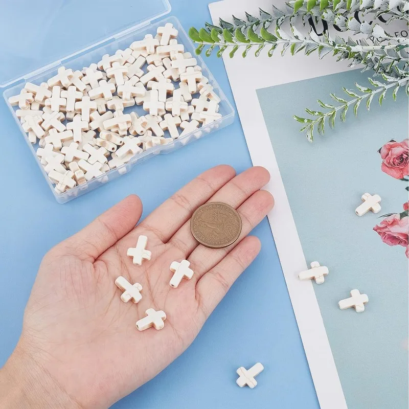 1 Box 100Pcs White Turquoise Cross Beads Turquoise Stone Bead Mini Small Cross Beads for Jewelry Making Charms