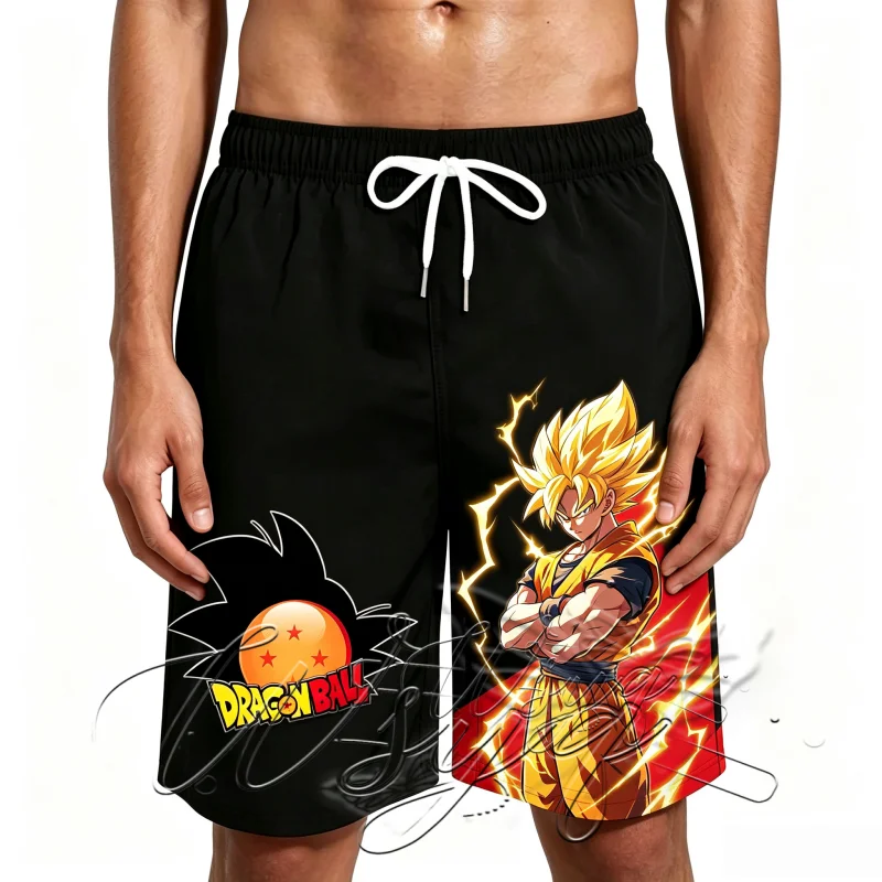Unisex Summer Quick Dry Basketball Shorts Anime Super Saiyan Goku Lightning Dragon Ball Print Running Beach Shorts for Men Women