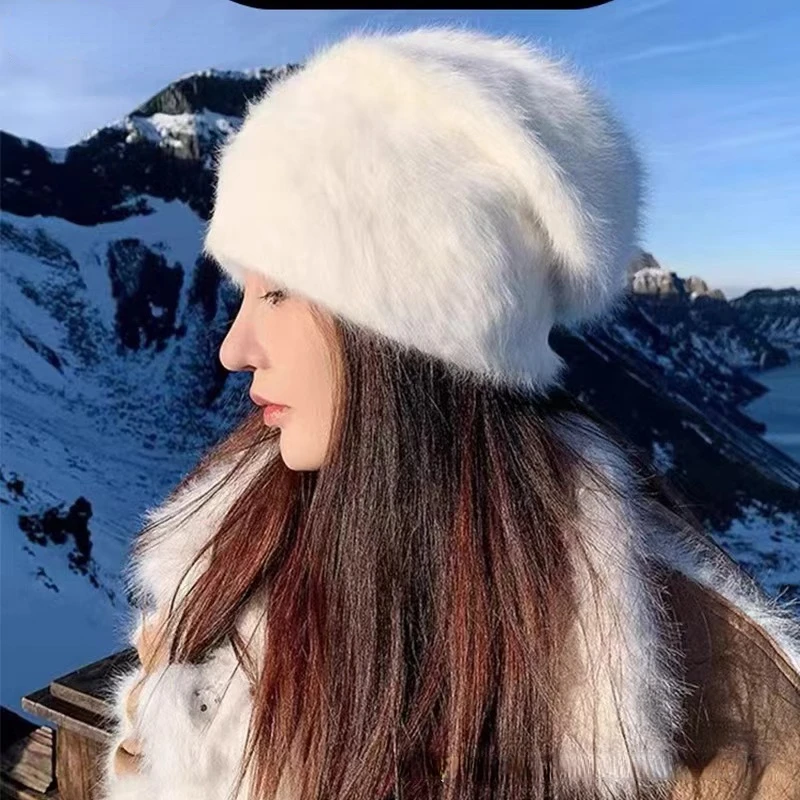 2024New Colors Soft Rabbit Fur Beanies Winter Hat for Woman Luxury Fluffy Knited Hat Bonnet Lady Autumn Winter Warm Skullies Cap