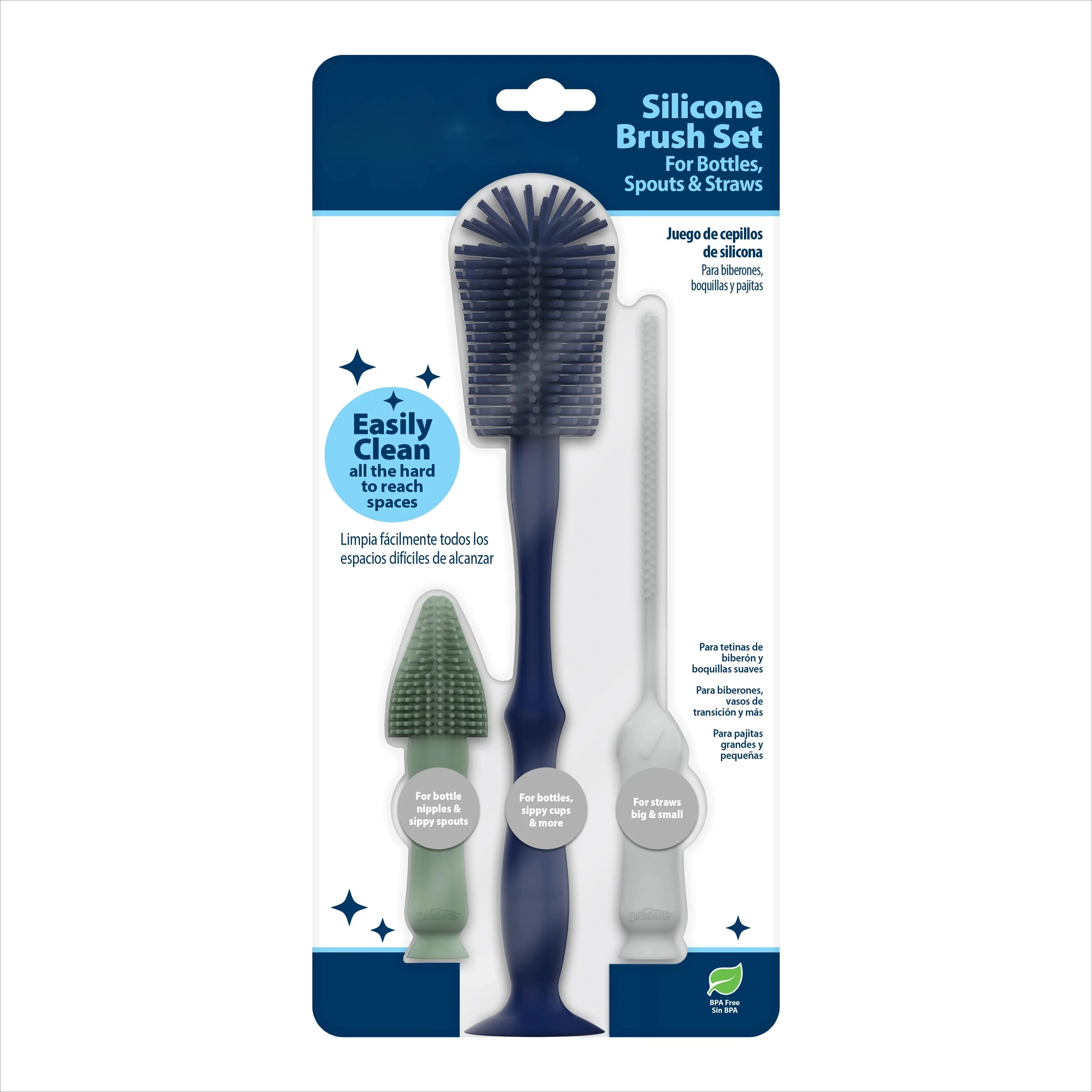 

Silicone Cleaning Brush Set with Bottle, Spout, and Straw Brushes, BPA Free, 3 Pack， bottle brush cleaner