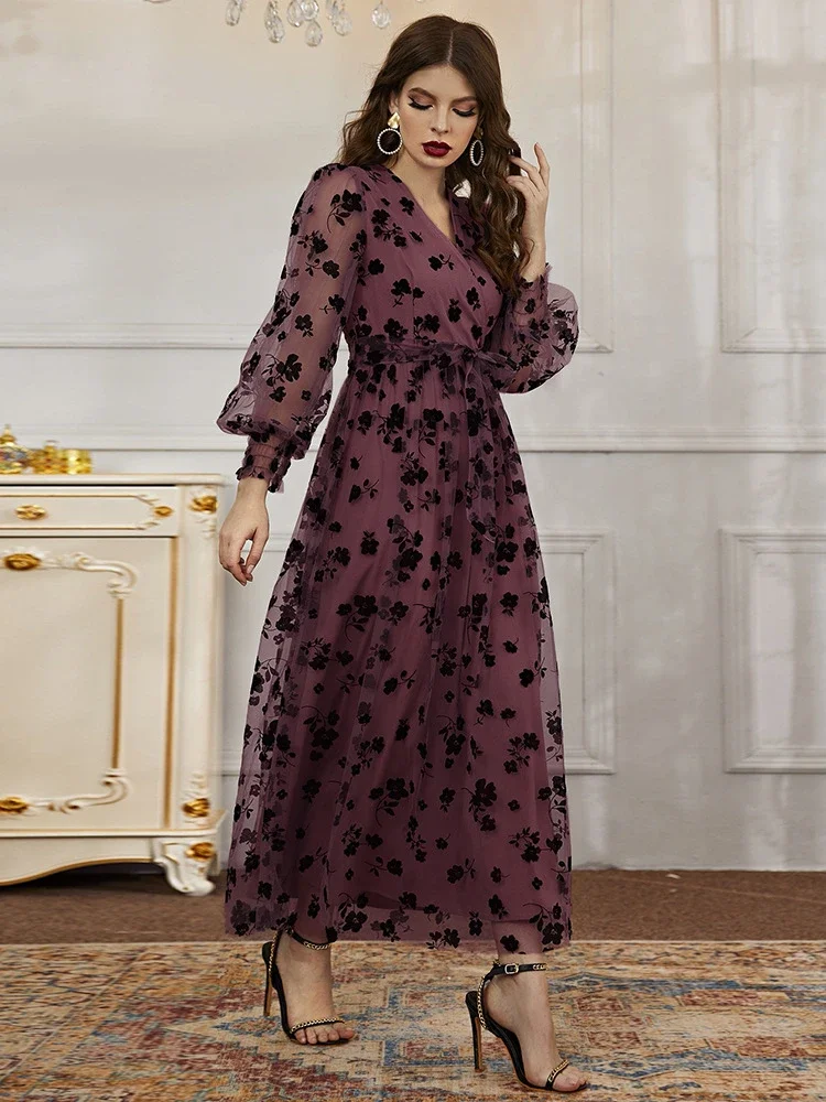 Autumn Morocco Dress Muslim Women Print Lace Abaya India Abayas Dubai Turkey Evening Party Dresses Kaftan Robe Vestidos Largos