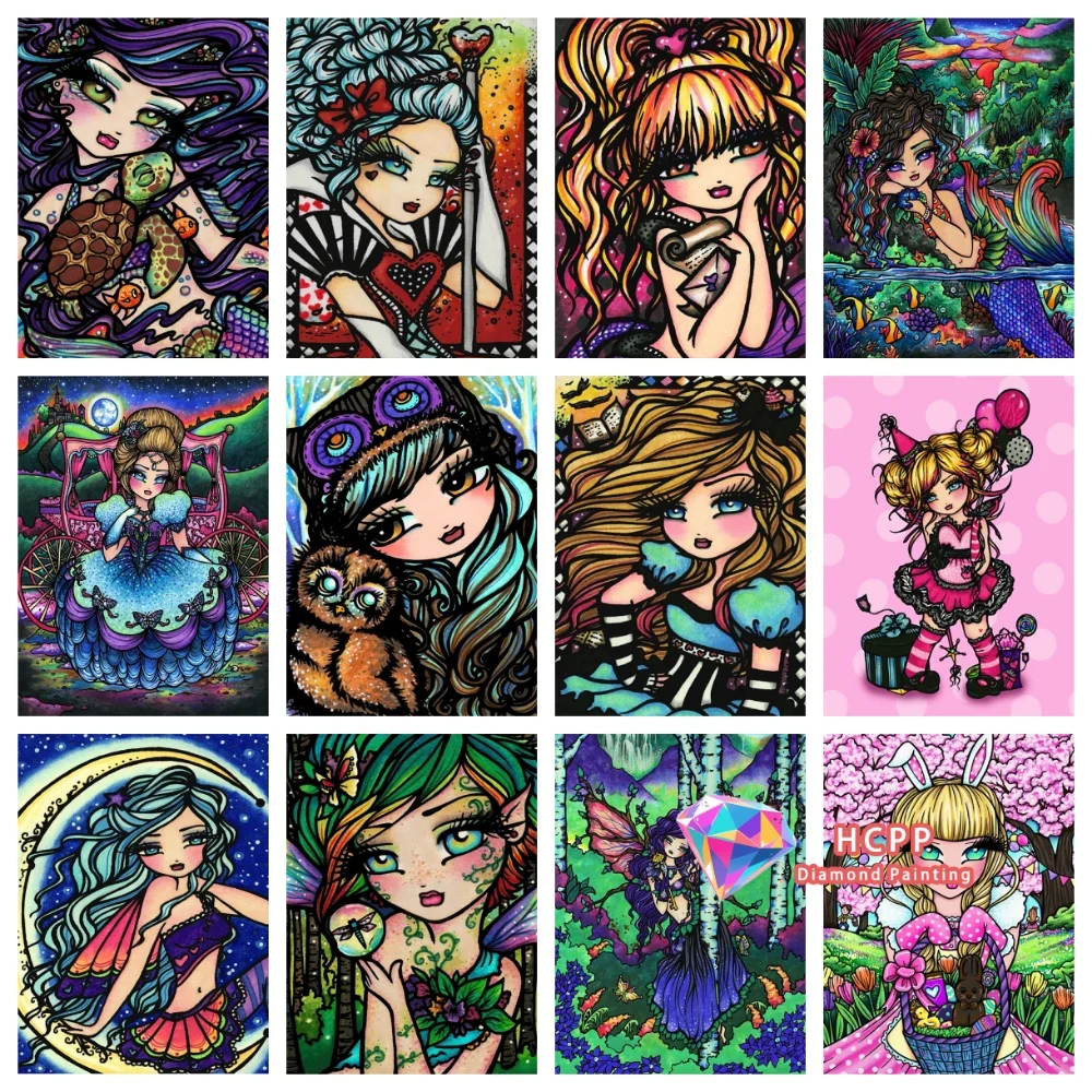 Cartoon-Farbiges Mädchen Diamant-Malerei-Set Quadratische Runde Diamanten 5D DIY Mosaik Handgemachte Kunst Einzigartiges Exquisites Geschenk Handwerk Heimdekoration