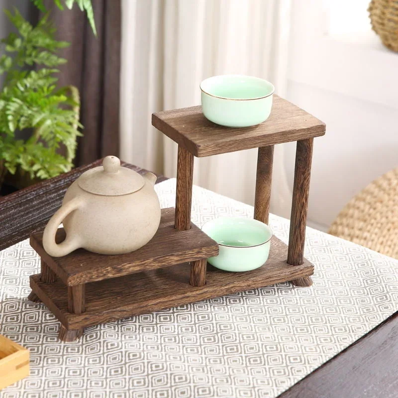 Compact Solid Wood Tea Set Organizer Mini Blog Rack Chinese Tabletop Display Spice Holder Kitchen Shelf