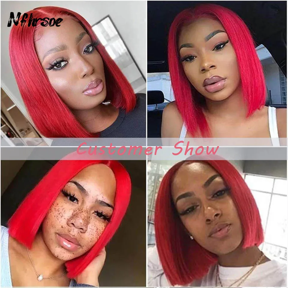 

Brazilian Colored Human Hair Wig High Quality Red Straight Short Bob 13x4 Transparent HD Lace Frontal Wigs For Women Wear And Go