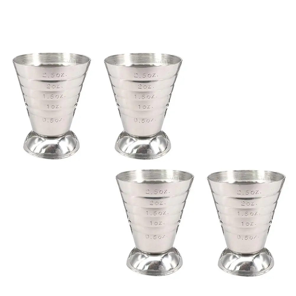 

4 Pcs Stainless Steel Measuring Cups Reusable Graduated Jigger Scale Device for Home Bar Hotel Party