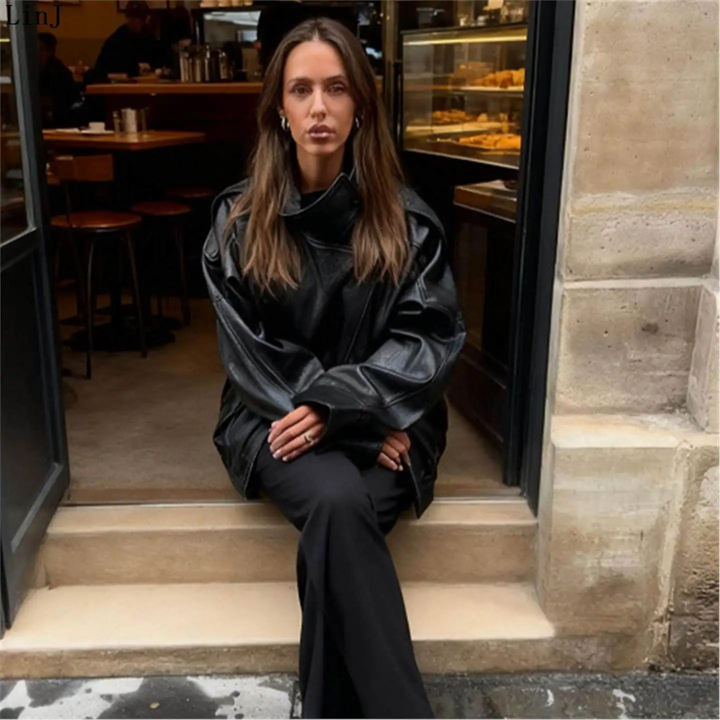 

Модная свободная женская кожаная куртка-косуха, осенняя новинка, американский дизайн, универсальная, с длинными рукавами, стандартной длины