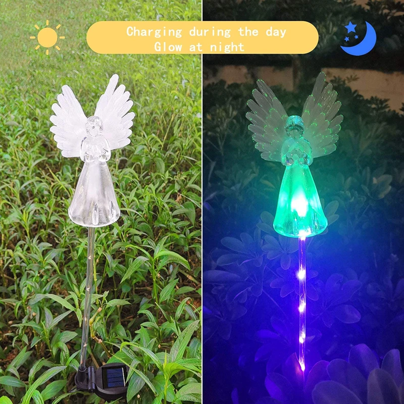 Solar Angel Garden Stakes Lawn Lights Outdoor Solar Angel Decorative Lights Color Changing LED Solar Lights For Cemetery Garden