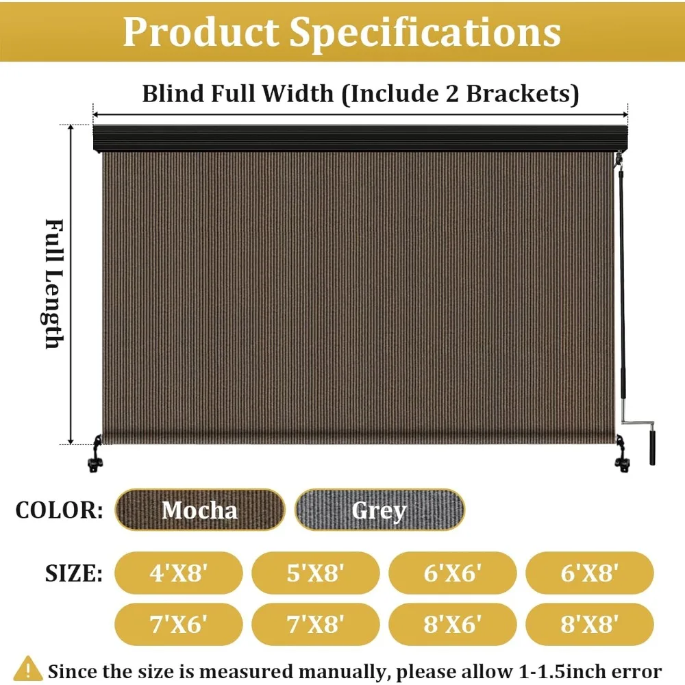 ظلال دوارة ممتازة للاستخدام الخارجي بعرض 8 أقدام × 6 أقدام مع ستارة، وستائر خارجية قابلة للطي للفناء والشرفة وظلال العريشة