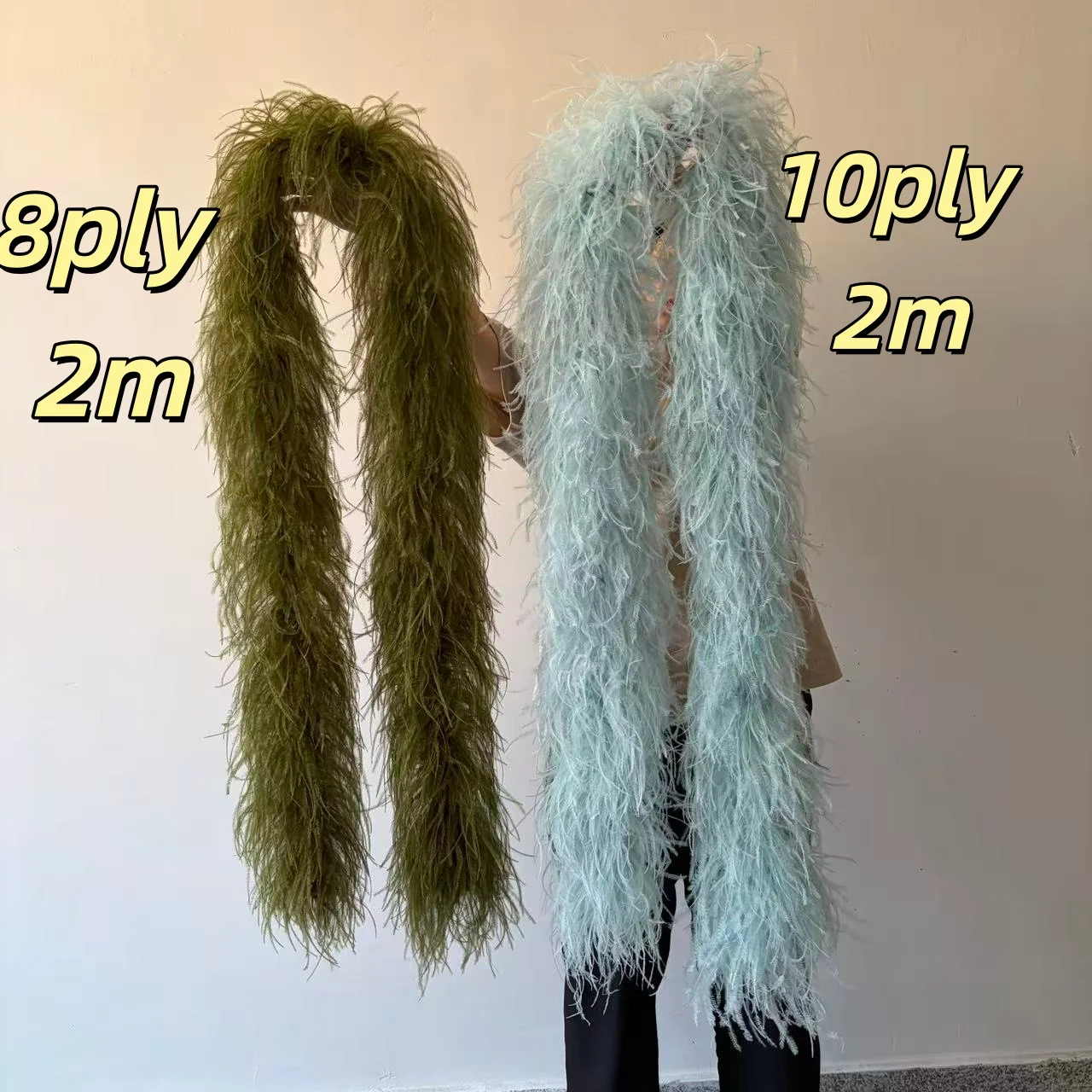 8/10Ply Blue Ostrich Feather Boa Fluffy Plume Fringe Scarf for Wedding Dress DIY Sewing Craft Supplies Home Party Decoration