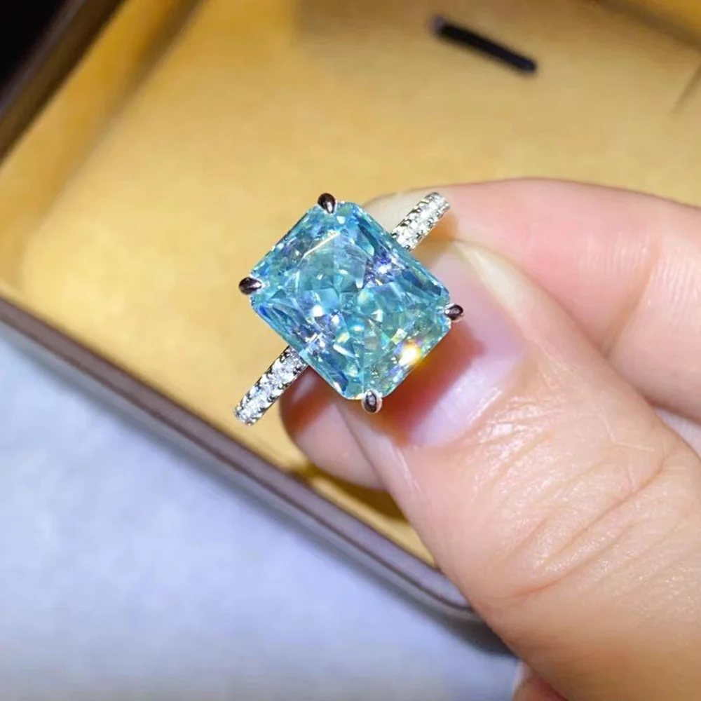 Luomansi 2CT 3CT 5 Carat Baguette Sky Blue Moissanite Ring 100% Diamond Tested - S925 Silver Women\'s Jewelry Party Favor