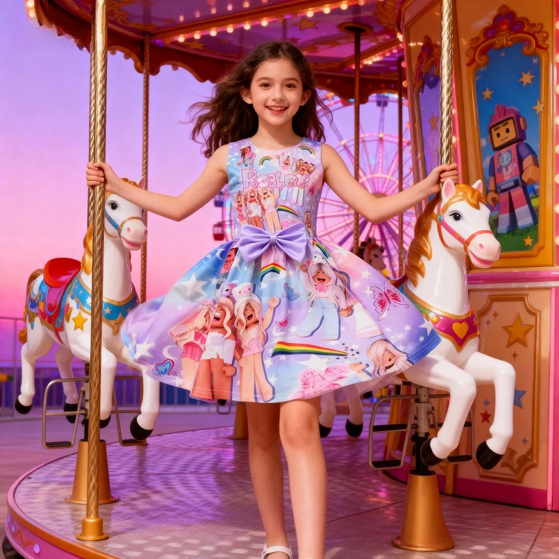 

Новое платье без рукавов с бантом в тематике игры ROBLOX, нежное платье принцессы, одежда для девочек на день рождения