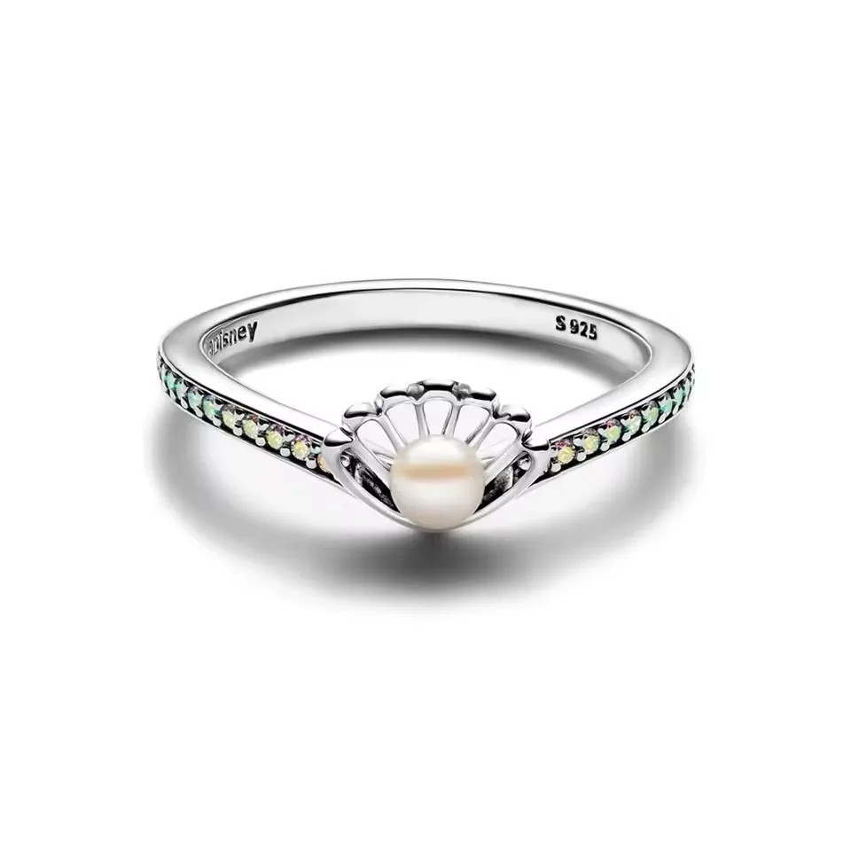 Cincin Seri Putri 925 Asli Jasmine Ariel Salju Putih Busur Tiana Tiara Cincin Berkilau Hadiah Perhiasan Wanita DIY 2025 Terbaru