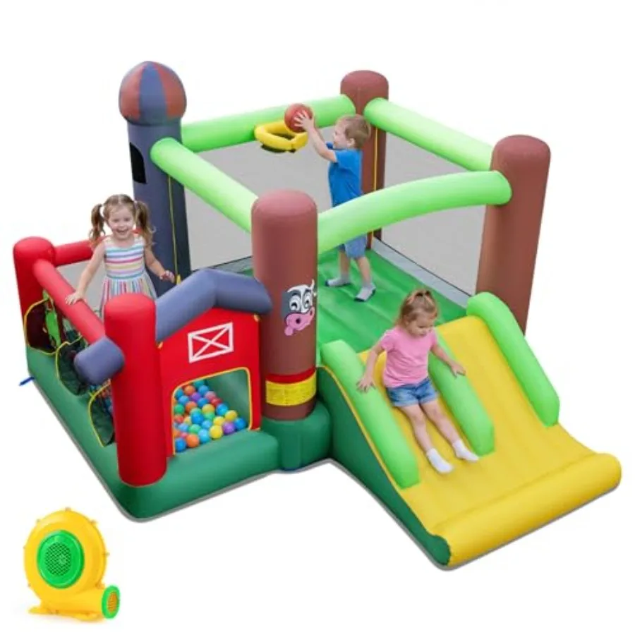 

Надувной батут в фермерском стиле для дома и улицы с двойными горками, креплениями к земле, для малышей, для двора, 735 Вт