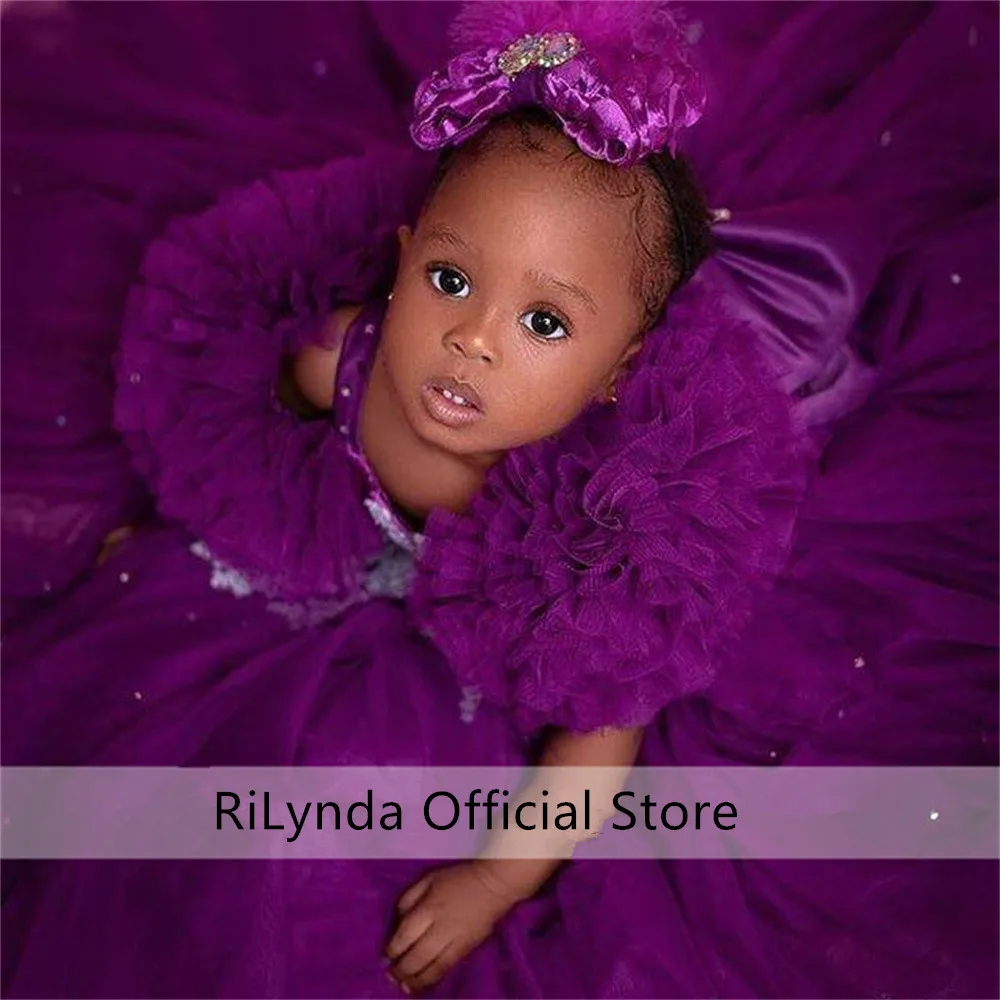 Vestido roxo para meninas, Baby Princess Dress, Pageant vestidos de baile, vestido infantil africano para casamento, primeira comunhão, foto shoot, apliques, fofo