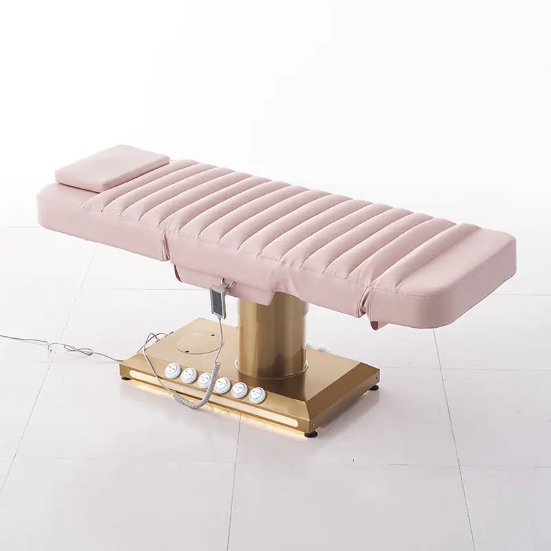 Motorized Salon Spa Massage Bed With Gold Stainless Steel Frame LED Lighting And Foot Control For Professional Therapy