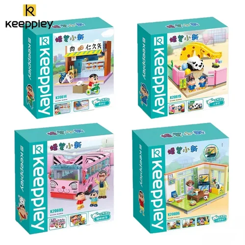 Keeppley 짱구 빌딩 블록, 학교 버스 거실 스트리트 뷰 모델, 책상 장식, 어린이 장난감 선물 