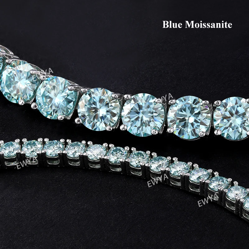 EWYA Full 3/4/5/6.5MM D Color Blue Green White Moissanite Tennis Bracelet for Men Women S925 Silver All Diamond Link Bracelets