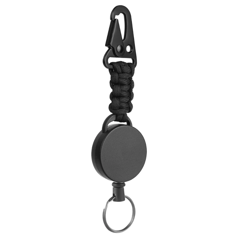 652F Retractable Badge Holder Badge Reel Strong Casing Metal Coil Steel Wire Rope Carabiner Clip Keyring