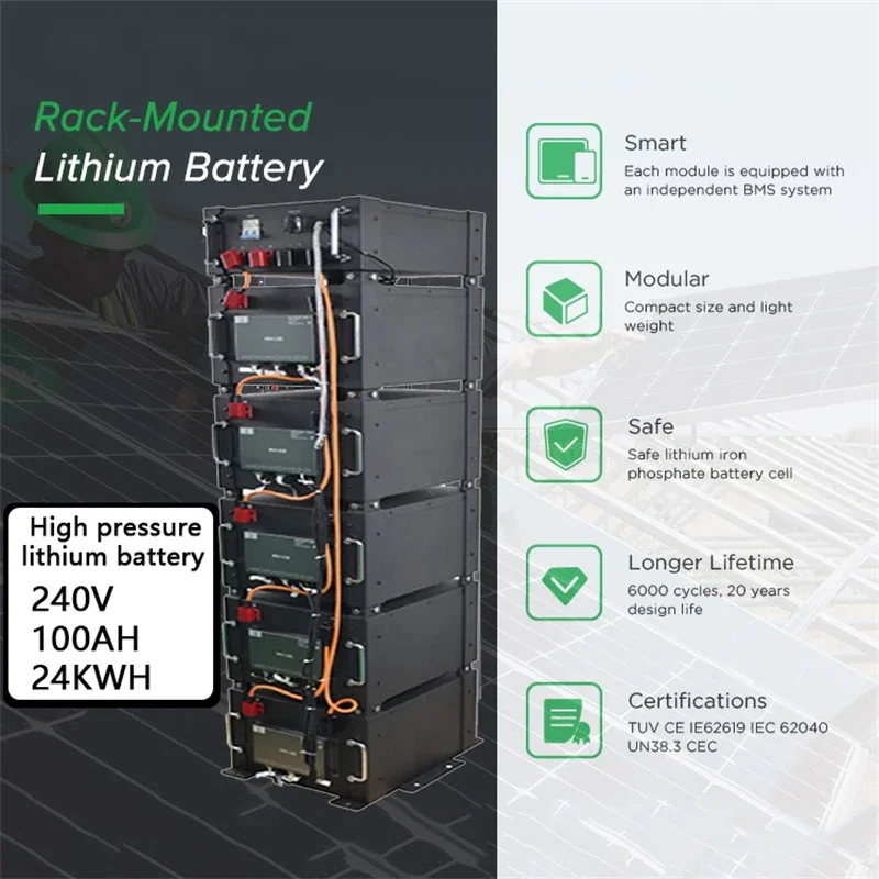 Lifepo4 rack mount usv 240v 100ah high voltage lifepo4 battery for storage 24kwh lithium solar module with battery