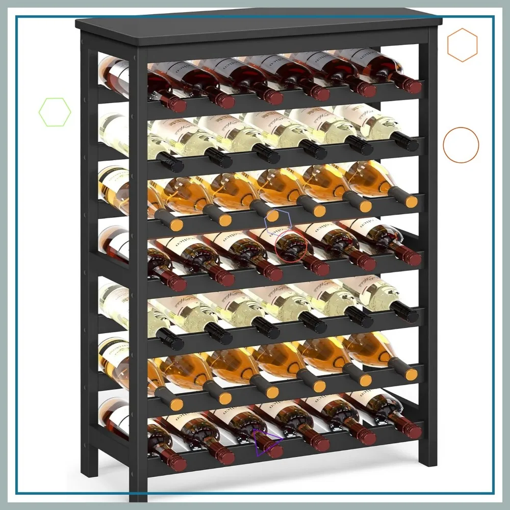 ชั้นวางไวน์ไม้ไผ่ 7 ชั้น จุได้ 42 ขวด ดีไซน์ไม่โยกเยก พร้อมท็อปโต๊ะสำหรับห้องครัว บาร์ ห้องนั่งเล่น สีดำหมึก