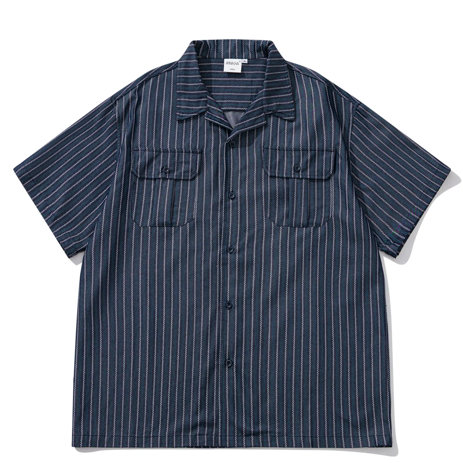 

Summer Japanese Retro Amekhaki Striped Short Sleeved Shirt Men's and Women's Loose Cuban Collar Shirt
