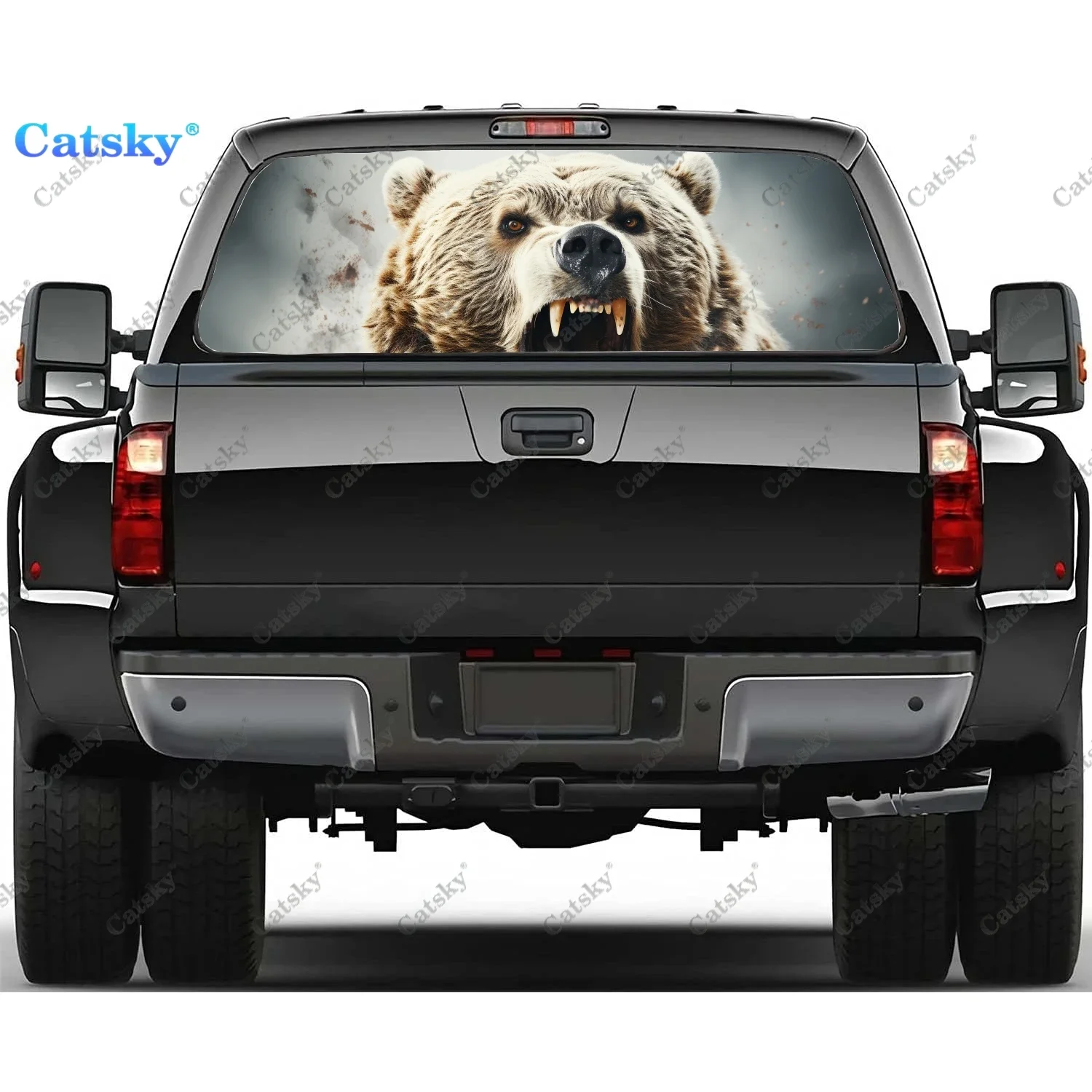 Angry Wild Grizzly Bear Rear Window Decal Fit Pickup,Truck,Car Universal See Through Perforated Back Window Vinyl Sticker