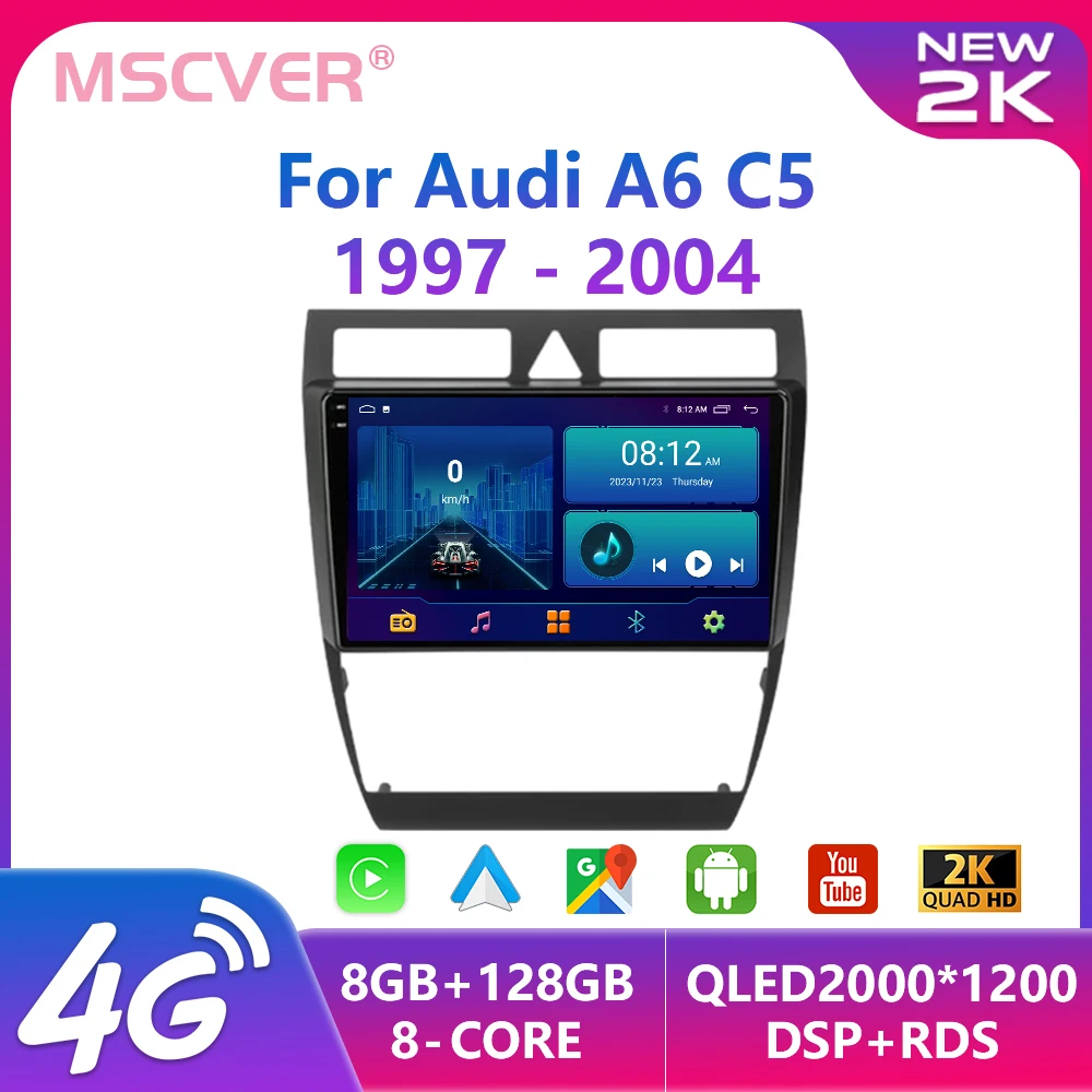 8GB+128GB Android 13 for Audi A6 C5 S61997-2004 RS6 2002-2006 Car Radio Multimedia Player 2Din Carplay Stereo GPS DVD Head Unit