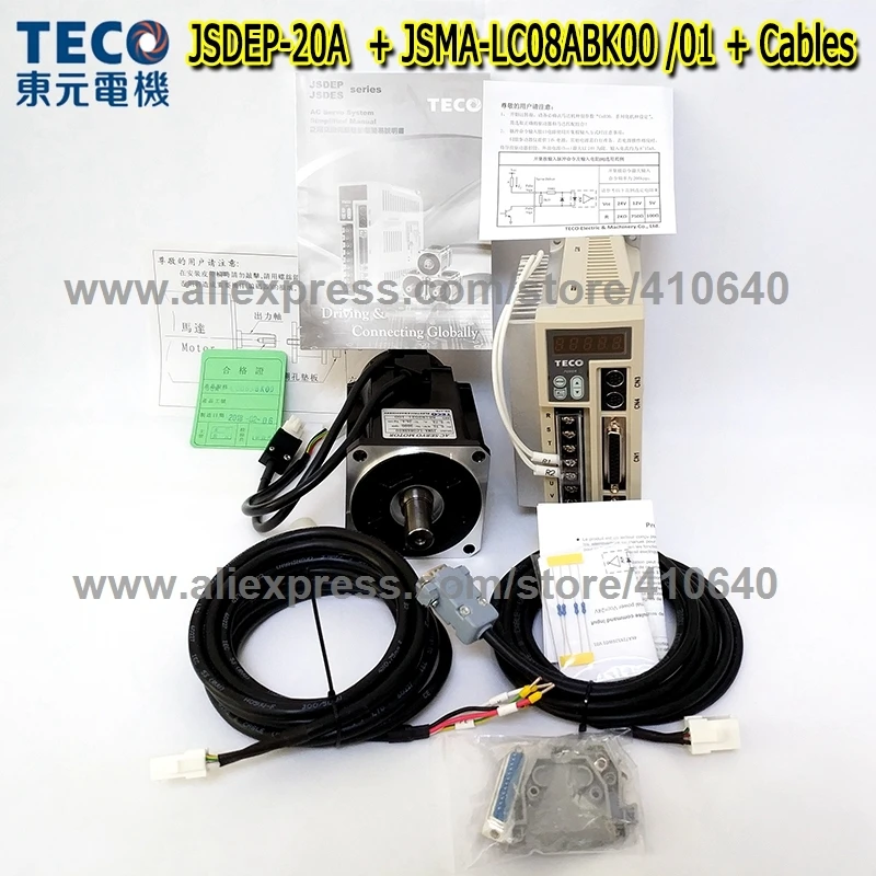 

Genuine TECO 750W Servo Motor JSMA-LC08ABK01 or 00 And Servo Motor Drive JSDEP-20A JSDEP-20A-BD with CablesRELIABLE QUALITY