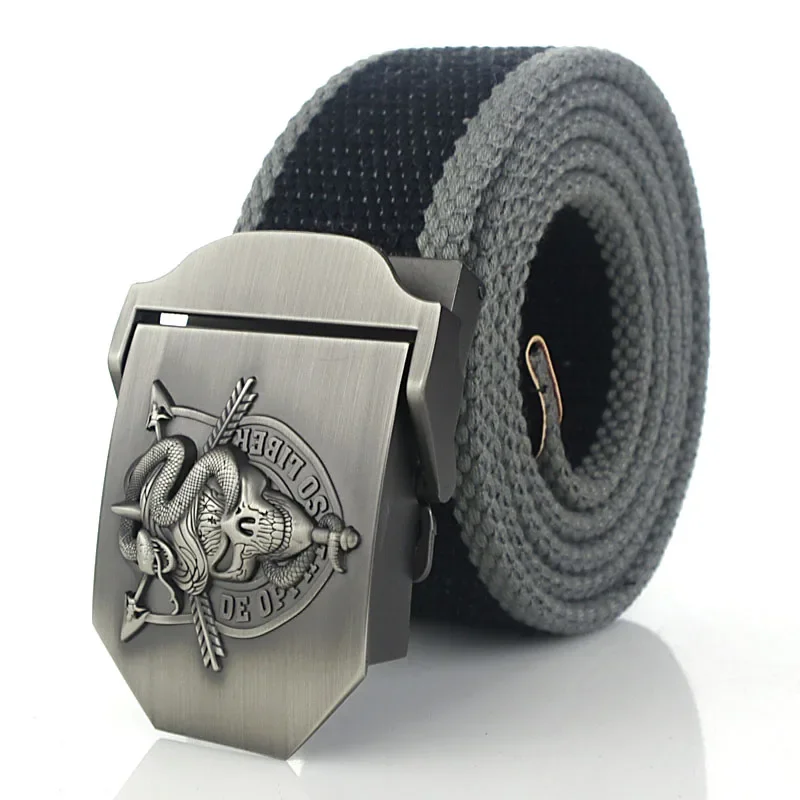 Men&Women Military Canvas Belt Luxury Cobra Skull Metal Buckle Jeans Belt Army Tactical Belts For Male Waistband Strap