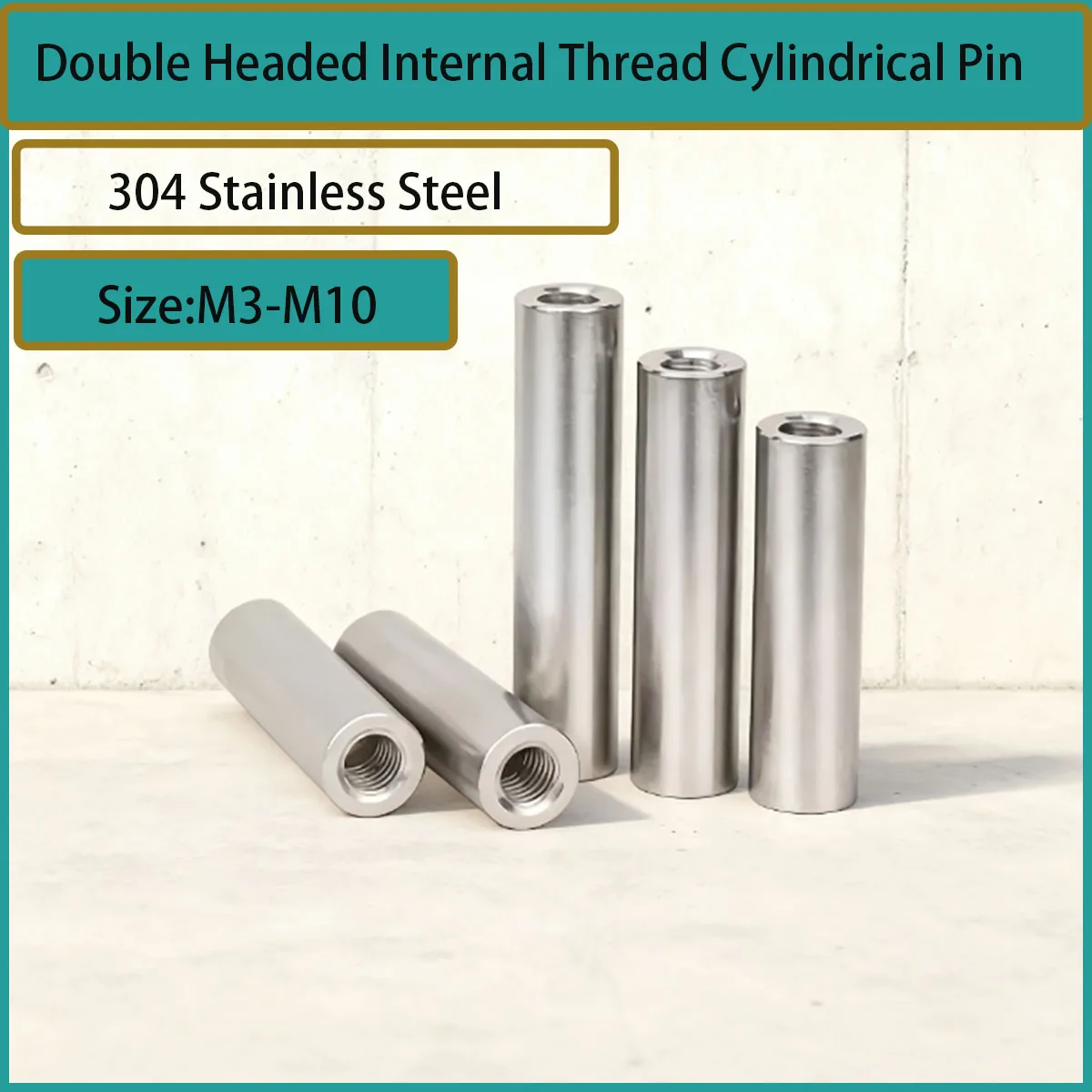 304 Stainless Steel Double Head Internal Thread Cylindrical Pin M5-M10 - Corrosion-resistant Connecting Rod