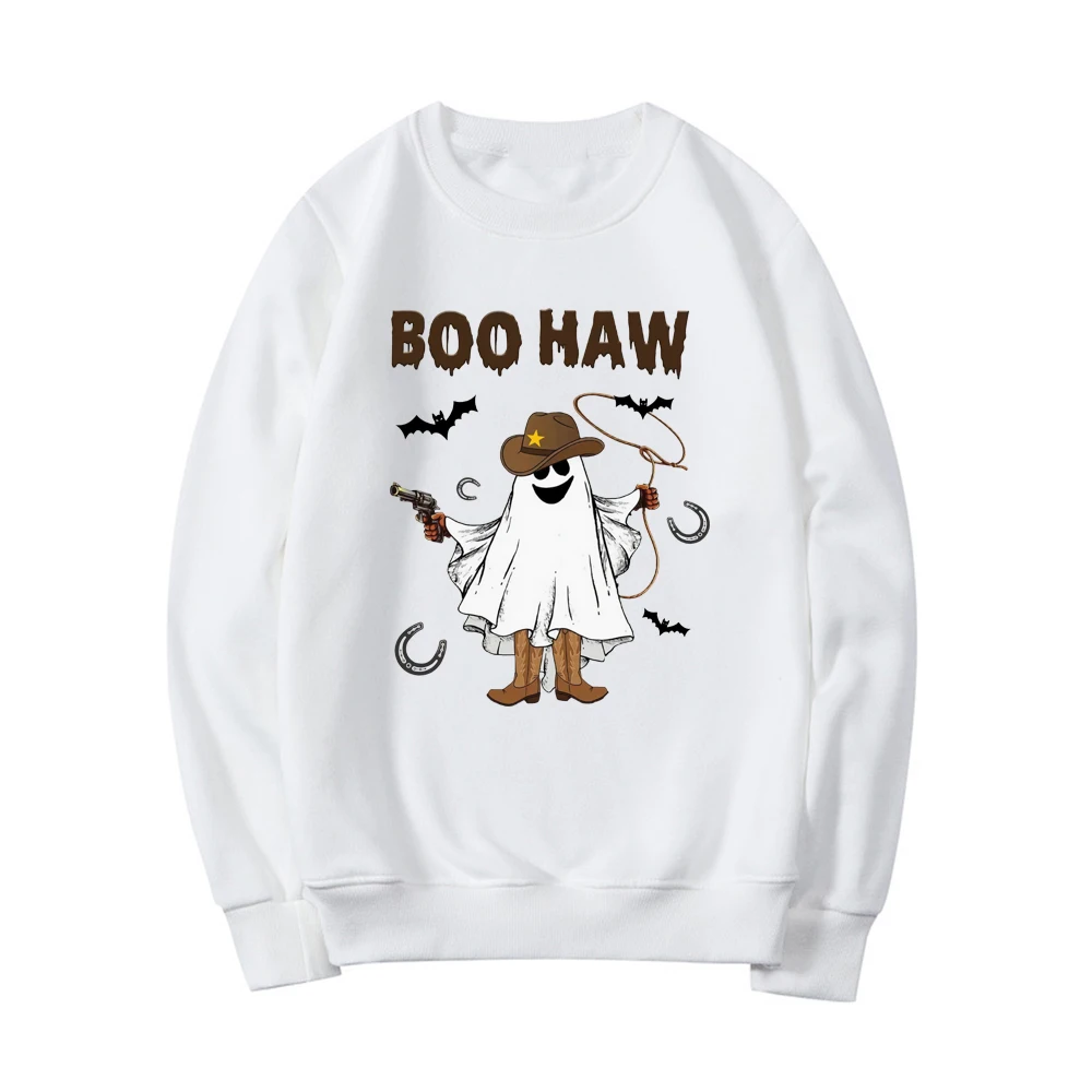 Boo Haw Sweatshirt Funny Ghost Cowboy Shirt Western Halloween Sweatshirt Women Long Sleeve Pullover Spooky Fall Graphic Hoodies