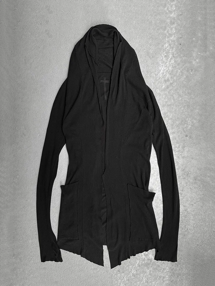LGB Vision Hooded Cardigan Sweater Large Size Medium and Long Cross Splicing Gothic Jacket