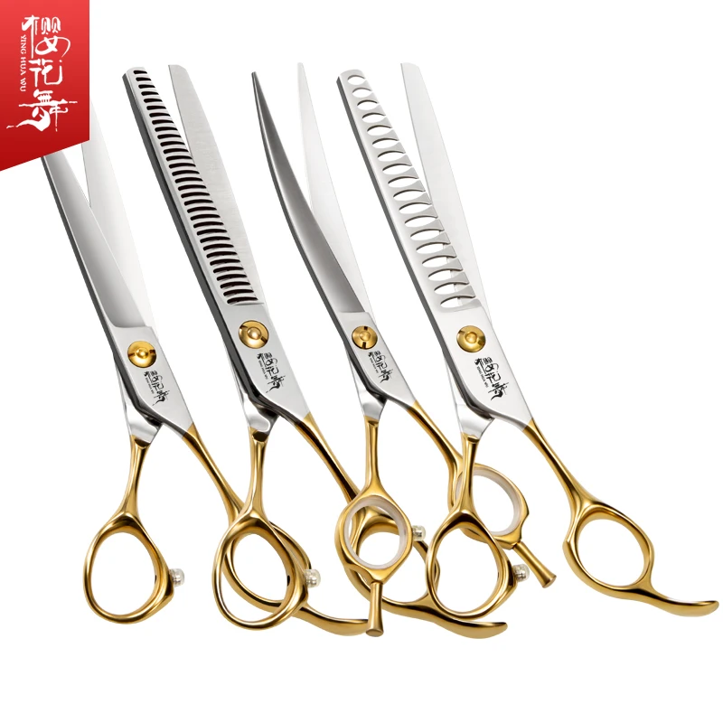 Professional Pet Scissors, Gold Handle, Curved Scissors, Twisted Scissors, Teddy Dog Beauty Shop Hair Scissors Set