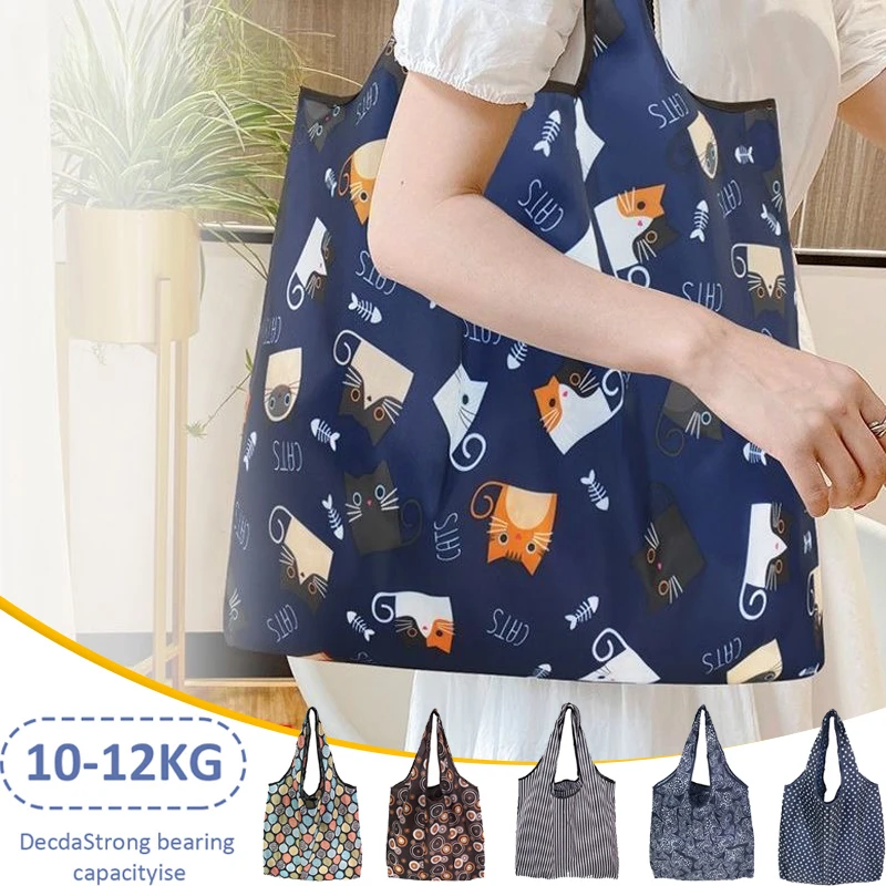 

Large Foldable Shopping Bag Reusable Eco Bag Fruits And Vegetables Portable Storage Bags Shoulder Cat Printing Pouch Tote Pouch