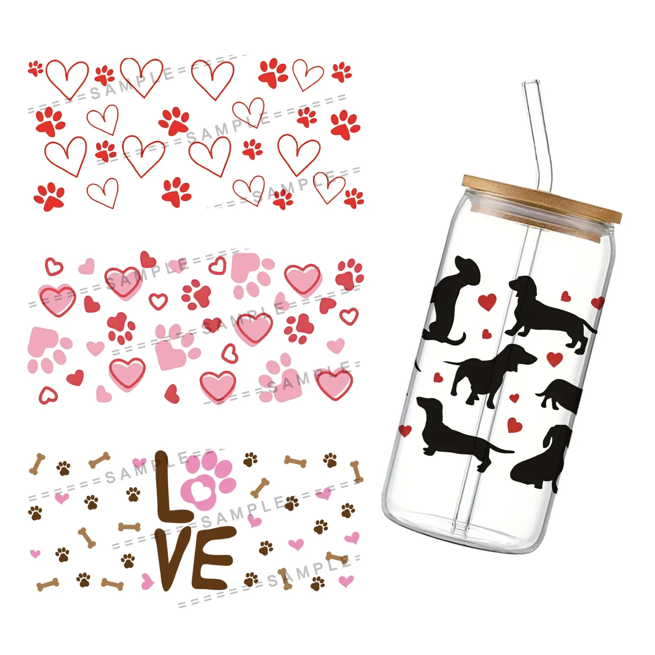 

24x11cm Cats Dogs Pattern For Libbey 16oz Can Glass UV DTF Coffee Can Wrap Libbey Glass Wrap Pets Series