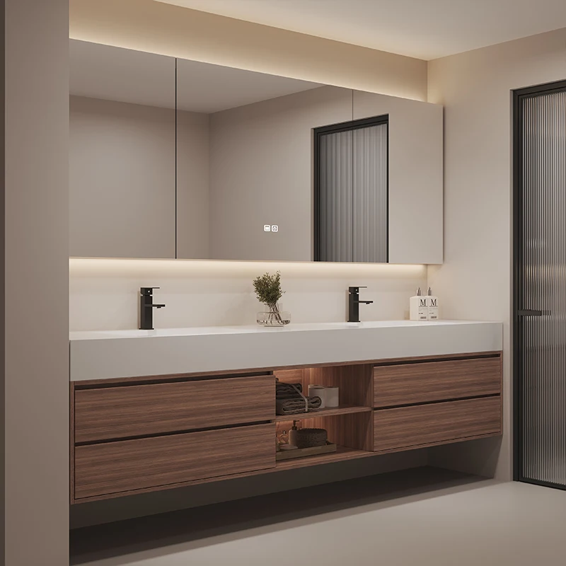 Double Basin Bathroom Cabinet Combination Rock Slab Seamless Integrated Wash Basin Basin Toilet Washbasin Cabinet Washbasin