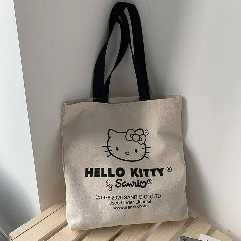 Sac fourre-tout en toile Hello Kitty, sacs d'épicerie réutilisables personnalisés, esthétique personnalisée, sac initié au shopping, sac fourre-tout de voyage mignon