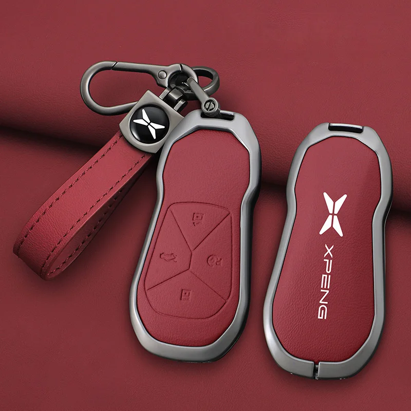

High Quality Auto Alloy Leather Car Key Case Cover For Xiaopeng xpeng p7 p7i p5 g3 g3i g9 g6 22-23 Key Auto Housing Accessories