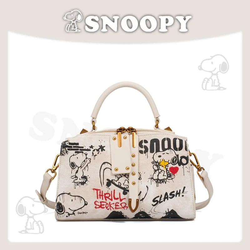 Snoopy Creative Fashion Zipper PU Crossbody Bag Cute Girly Heart Spring and Summer Versatile One-Shoulder Bucket Bag Girl Gift