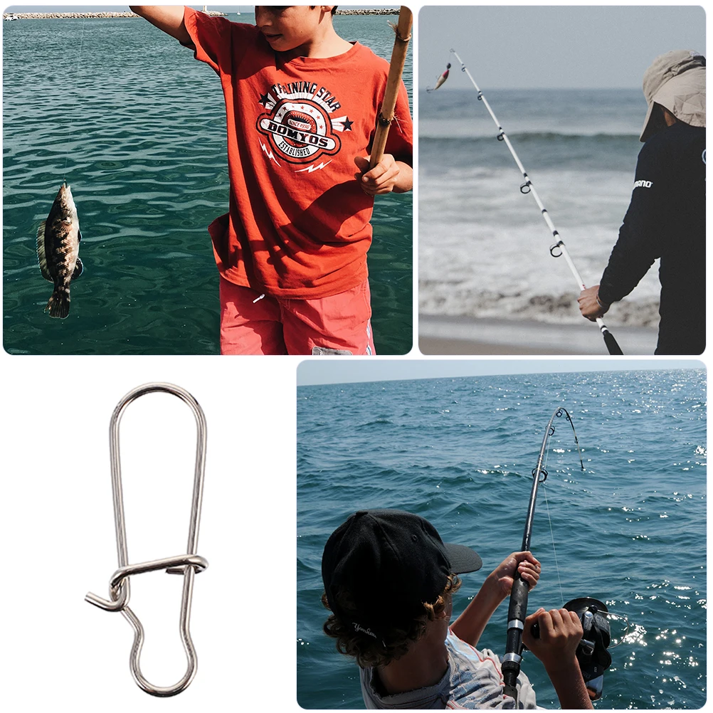 

100pcs Stainless Steel Pin Connector High Strength Fishing Snaps Swivel Lock Clip Clasp Hooked Freshwater Saltwater