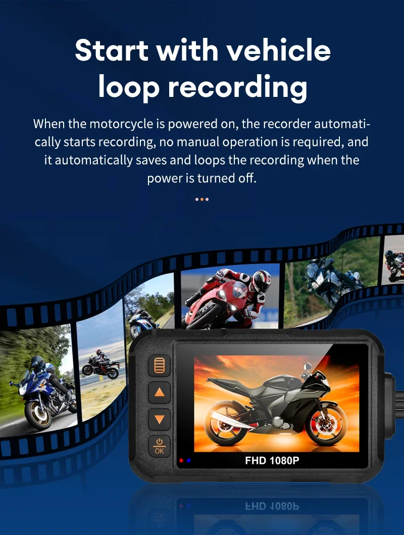 3 Zoll Motorrad-Dashcam Wasserdichte Motorradkamera DVR Vorne 720P & Hinten 480P Kamera Video-Loop-Recorder Schwarz Nachtsicht – Detail 11