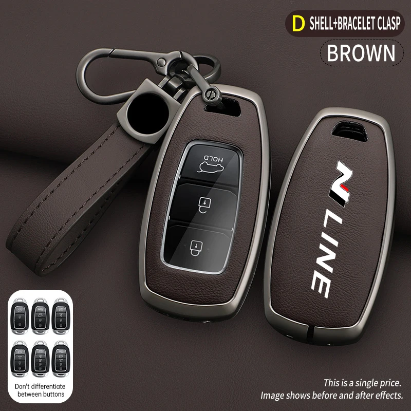 Leather Zinc Alloy Car Remote Key Case For Hyundai N Line I30 Ix35 KONA Encino Solaris Azera Grandeur Accent Santa Fe Palisade - view 4