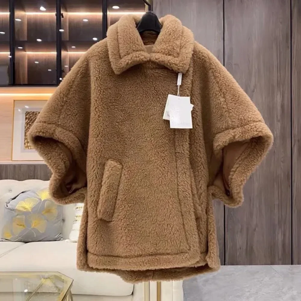 Chaqueta de lana de oveja para mujer, abrigo de piel de lana Real, ropa de calle de peluche para mujer, abrigo grueso y cálido, invierno, 2024