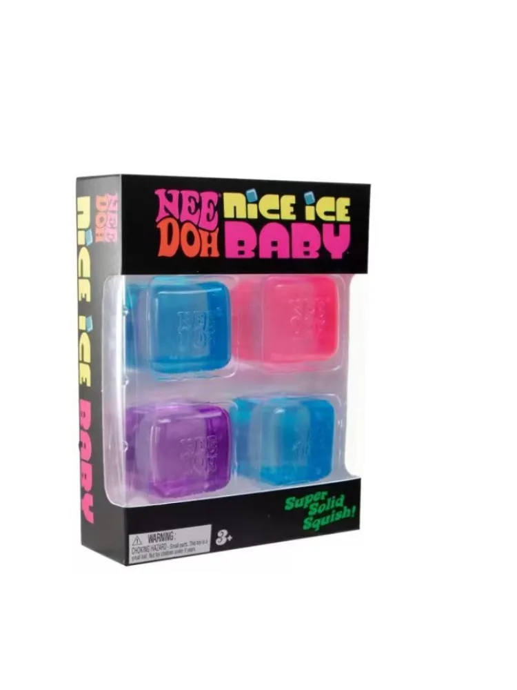 4er-Set Needoh Nice Ice Baby Mini quadratische sensorische Spielzeuge, stressabbauende Squishy-Spielzeuge, Fidget-Spielzeuge für Erwachsene, Sammlerstücke