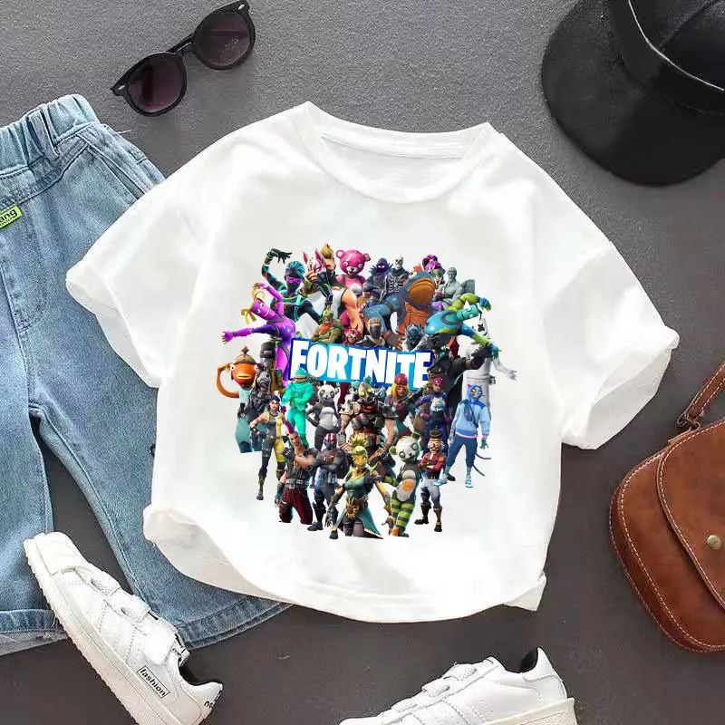 

Fortnites Kids White Cotton T Shirt Fortress Night Baby Short Sleeve Tees Shirt Cartoon Boy Girl Summer Clothes Kawaii Tops Gift