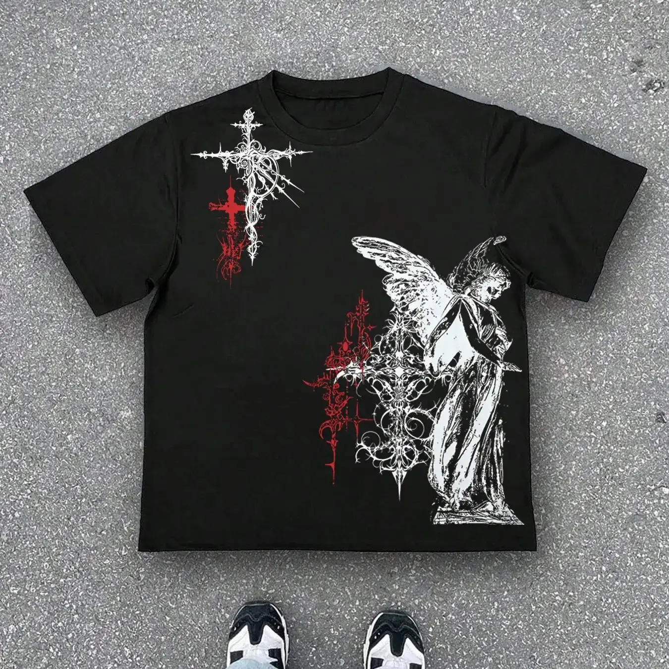 T-shirt Vintage Gotiche Hip Hop Street Harajuku Y2k con Stampa in Cotone, Magliette Casual Larghe Streetwear Unisex