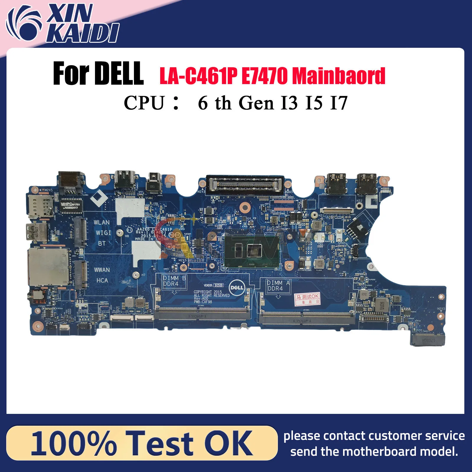 

Материнская плата для ноутбука Dell Latitude E7470 LA-C461P с процессором i3 i5 i7 0VNKRJ 0DGYY5 03GMP2 02R1TC, 100% протестировано, ОК