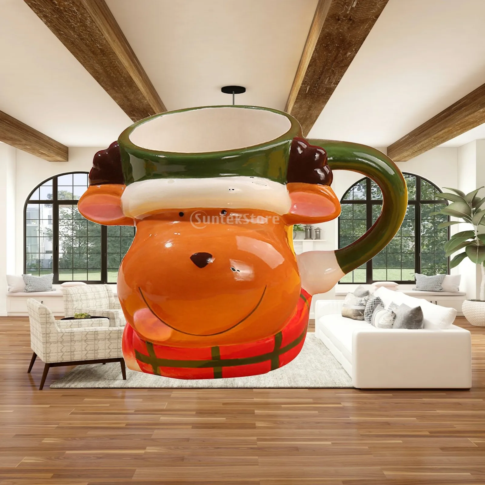 Cute Enamel Coffee Mug for Christmas Holiday Kitchen Decor Cartoon Design Ceramic Cup with Handle for Hot Chocolate Milk Tea