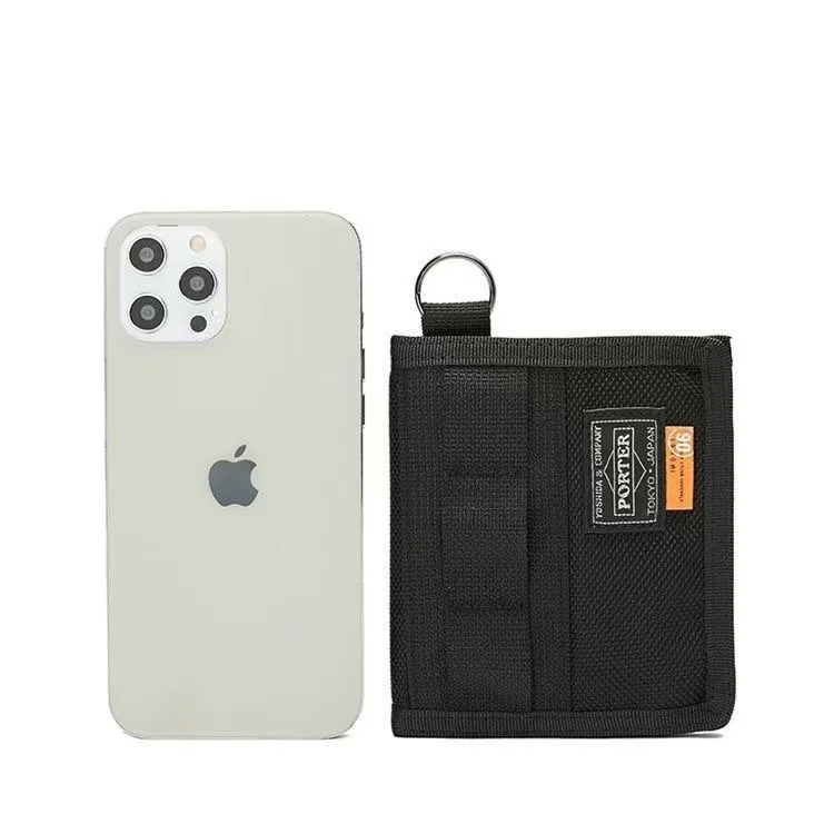 Porter Oxford Fabric Card Wallet With Key Ring Mini Zipper Coin Purse Portable ID Card Holder Earphone Storage Pouch
