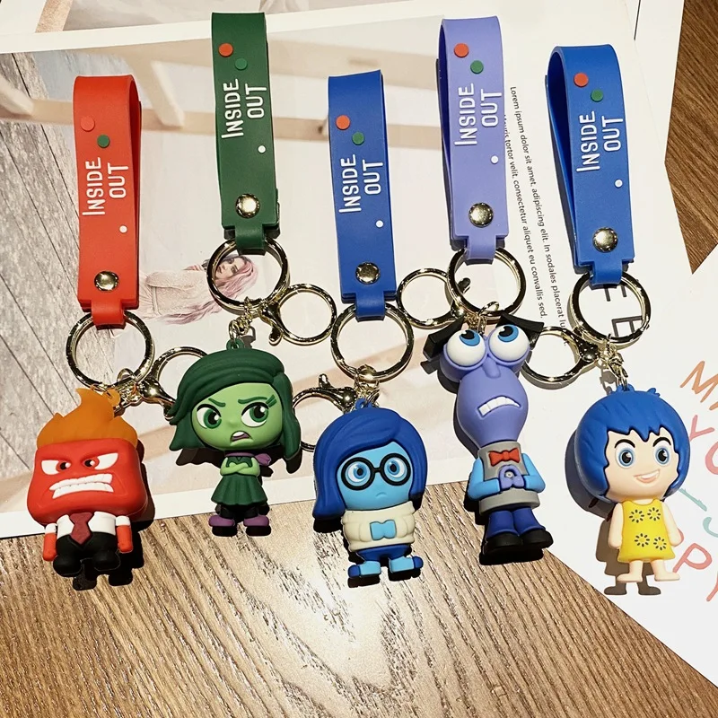 Disney Cartoon 3D Soft Rubber Doll Inside Out 2 Keychain Disgust Anger Sadness Joy Fear Pendant Personalized Creative Decoration